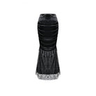 Darkinlove Women's Gothic Floral Lace Patchwork Cross Ruched Velvet Mermaid Skirt