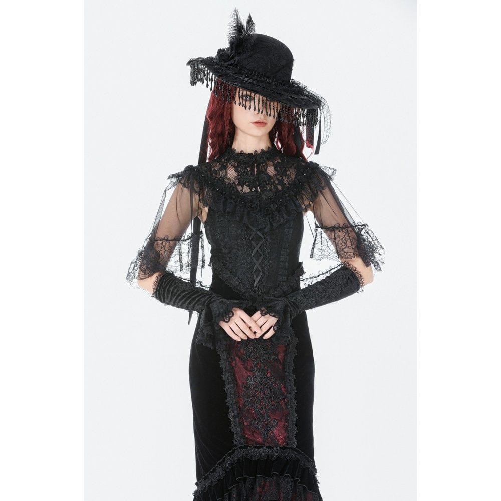 Darkinlove Women's Gothic Floral Lace Patchwork Mesh Cape