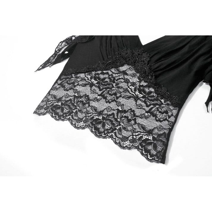 Darkinlove Women's Gothic Floral Lace Patchwork Plunging Draped Crop Top
