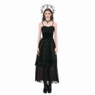 Darkinlove Women's Gothic Floral Lace Ruched Velvet Long Skirt