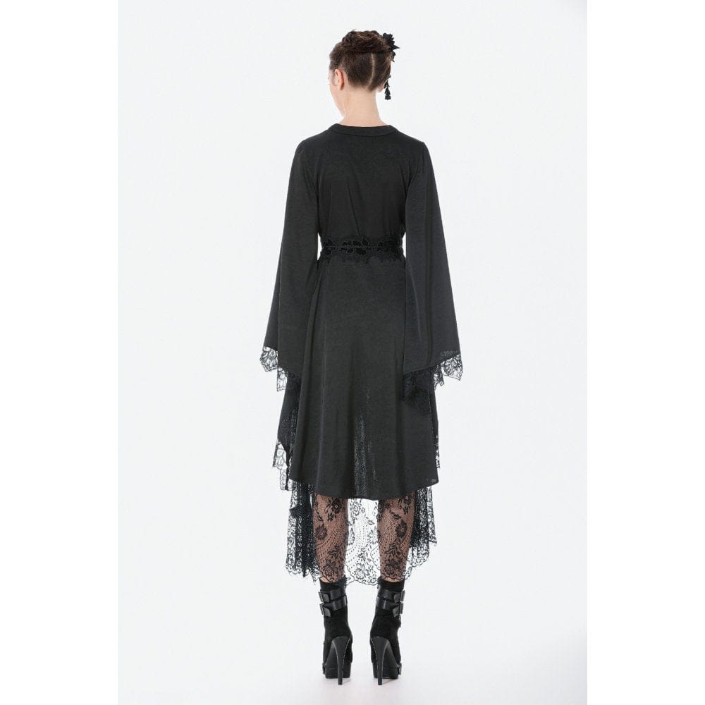 Darkinlove Women's Gothic Floral lace Sheer High Low Long Sleeved Dress