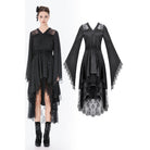 Darkinlove Women's Gothic Floral lace Sheer High Low Long Sleeved Dress