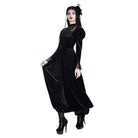 Darkinlove Women's Gothic Floral Lace Splice Puff Sleeve Velvet Maxi Dress
