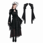 Darkinlove Women's Gothic Floral Mesh Splice Ruffled Flare Sleeve Velvet Cape