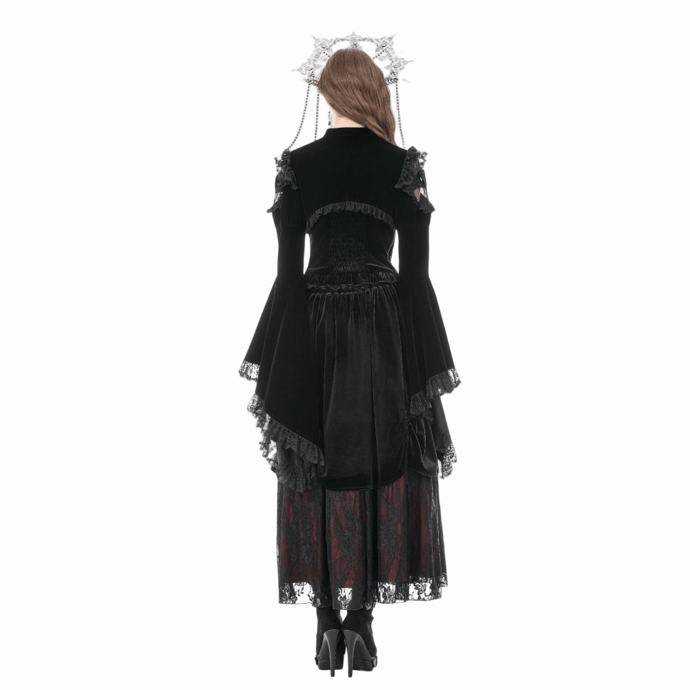 Darkinlove Women's Gothic Floral Mesh Splice Ruffled Flare Sleeve Velvet Cape