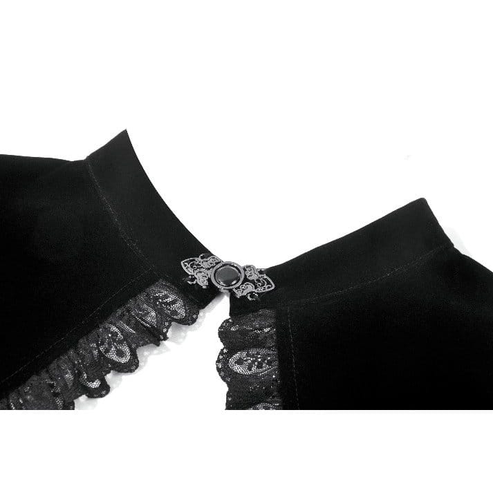 Darkinlove Women's Gothic Floral Mesh Splice Ruffled Flare Sleeve Velvet Cape