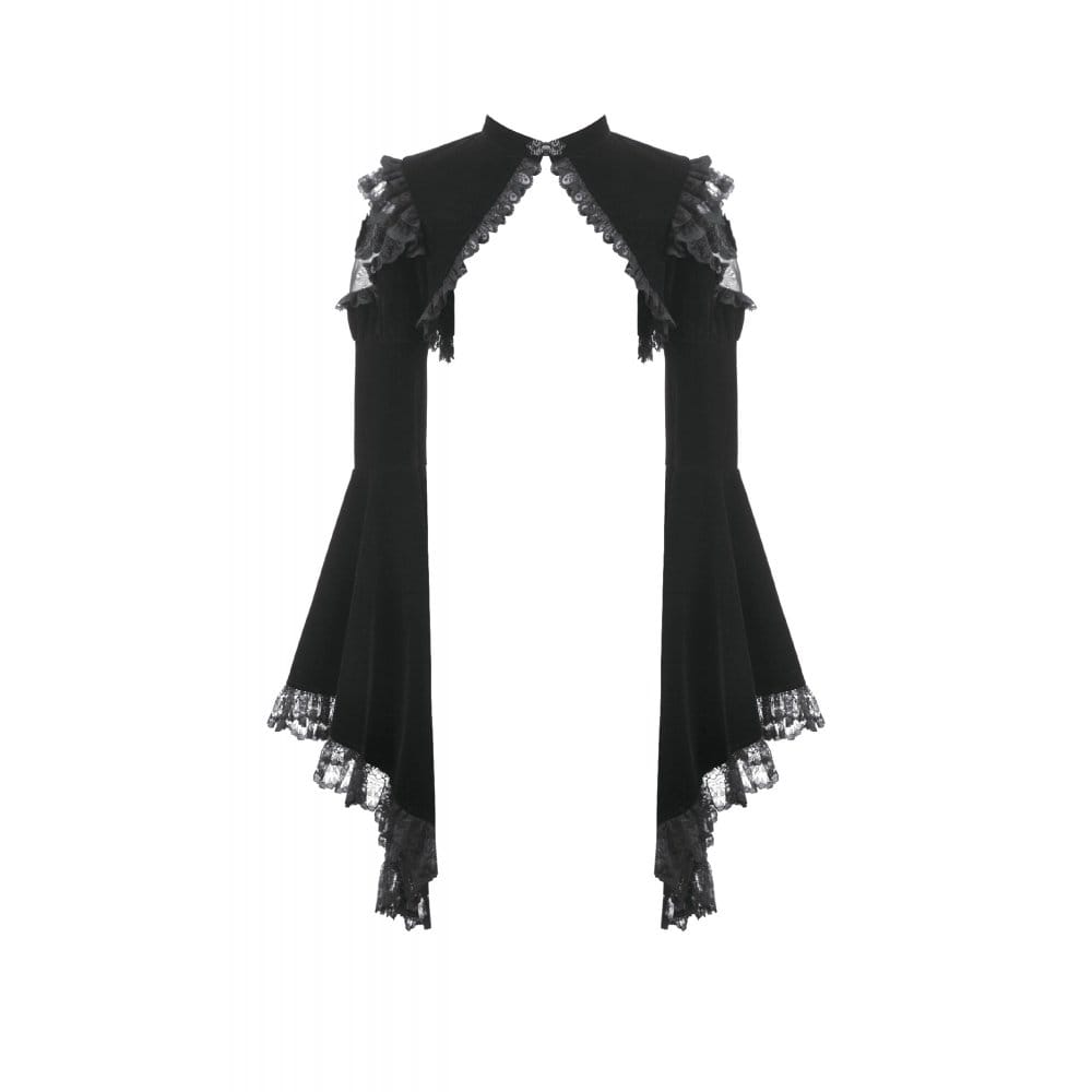 Darkinlove Women's Gothic Floral Mesh Splice Ruffled Flare Sleeve Velvet Cape