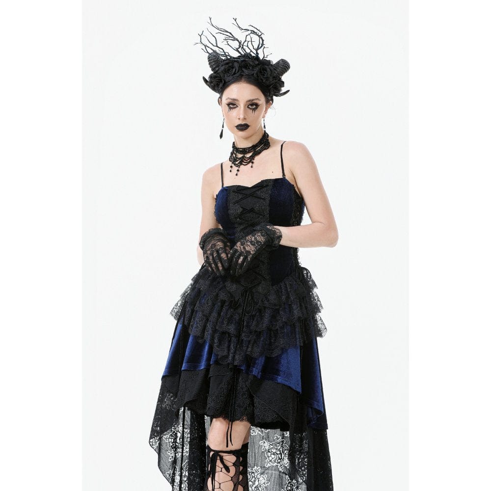 Darkinlove Women's Gothic Floral Multilayered Lace High/Low Slip Dress