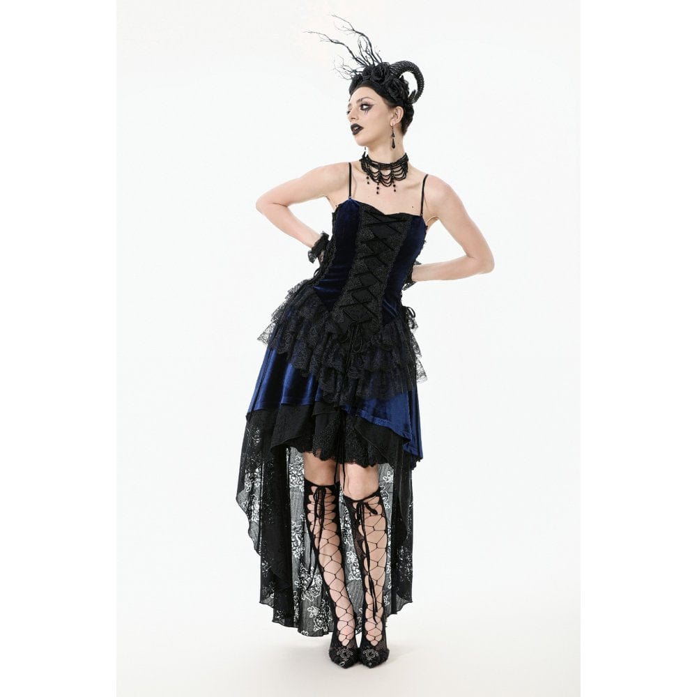 Darkinlove Women's Gothic Floral Multilayered Lace High/Low Slip Dress