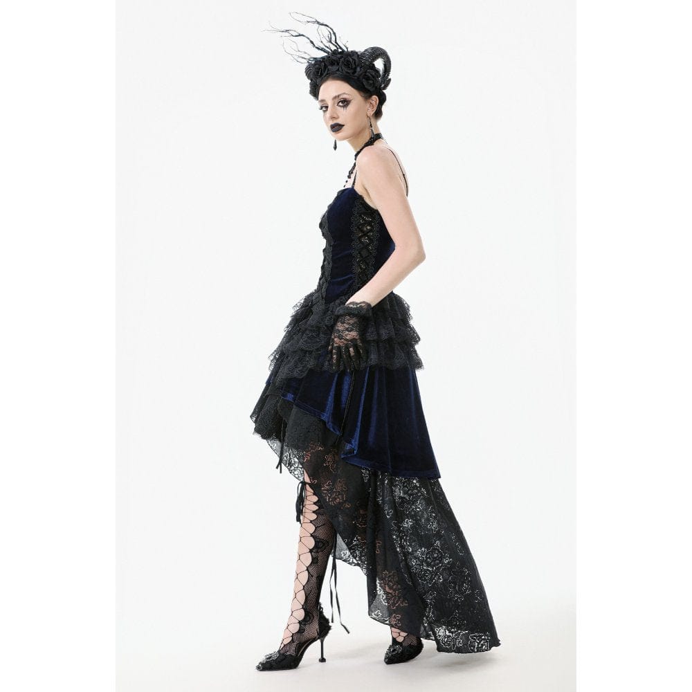 Darkinlove Women's Gothic Floral Multilayered Lace High/Low Slip Dress