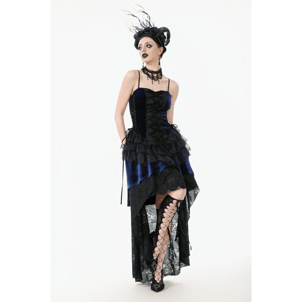 Darkinlove Women's Gothic Floral Multilayered Lace High/Low Slip Dress