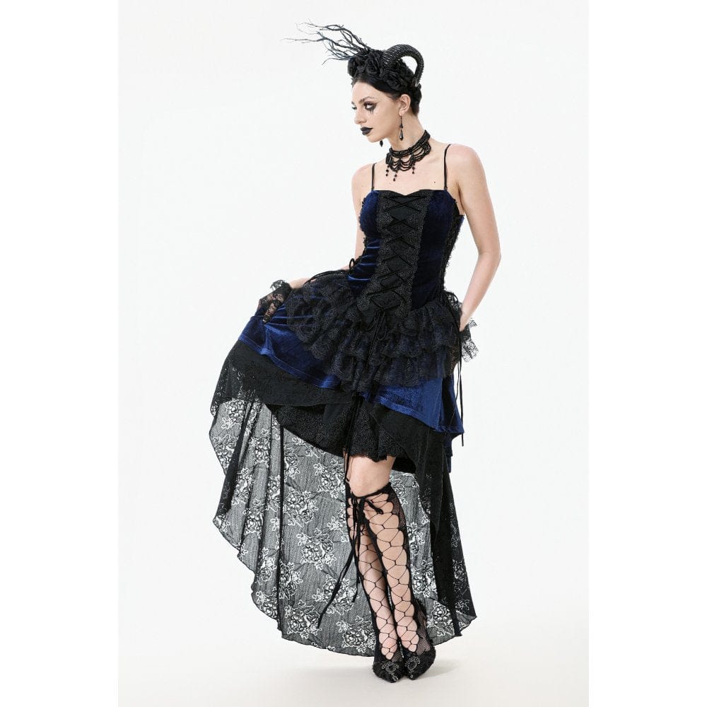 Darkinlove Women's Gothic Floral Multilayered Lace High/Low Slip Dress