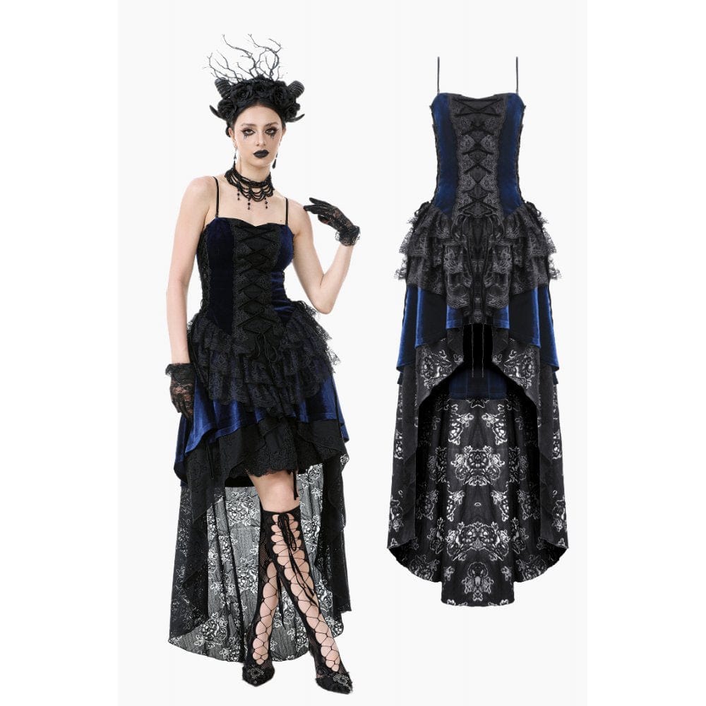 Darkinlove Women's Gothic Floral Multilayered Lace High/Low Slip Dress