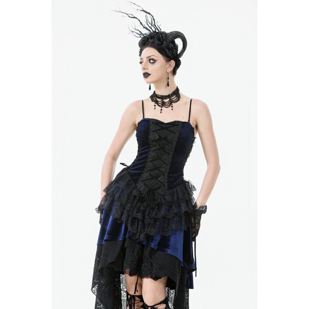 Darkinlove Women's Gothic Floral Multilayered Lace High/Low Slip Dress