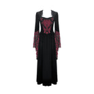 Darkinlove Women's Gothic Floral Square-cut Collar Flare Sleeve Dress