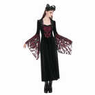 Darkinlove Women's Gothic Floral Square-cut Collar Flare Sleeve Dress