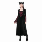 Darkinlove Women's Gothic Floral Square-cut Collar Flare Sleeve Dress