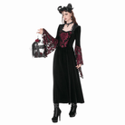 Darkinlove Women's Gothic Floral Square-cut Collar Flare Sleeve Dress