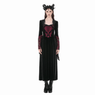 Darkinlove Women's Gothic Floral Square-cut Collar Flare Sleeve Dress