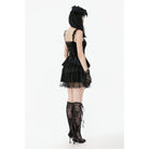 Darkinlove Women's Gothic Flower Embroidered Multilayer Lace Velet Slip Dress