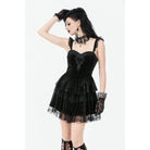 Darkinlove Women's Gothic Flower Embroidered Multilayer Lace Velet Slip Dress