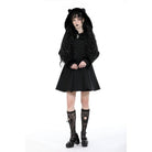Darkinlove Women's Gothic Fluffy Splice Woolen Coat with Cat Ear Hood