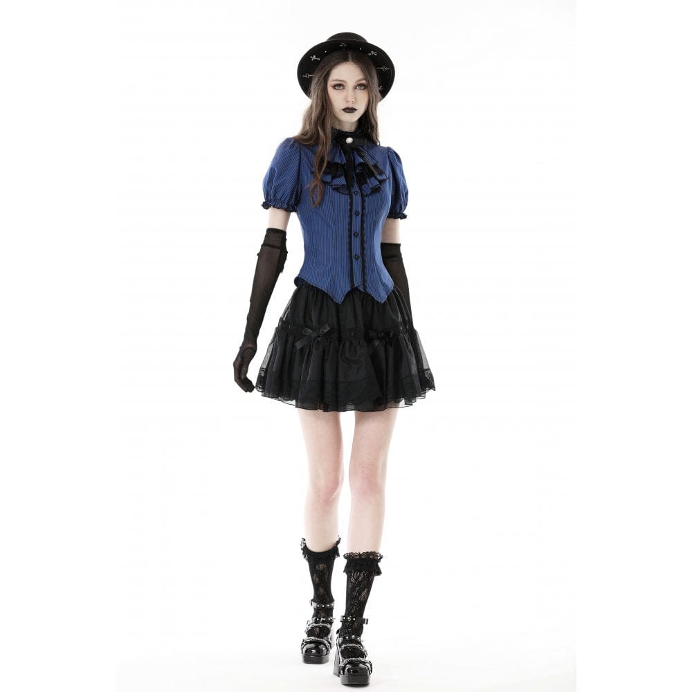 Darkinlove Women's Gothic Frilly Collar Striped Shirt