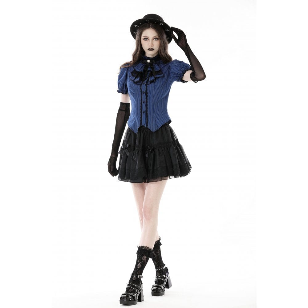 Darkinlove Women's Gothic Frilly Collar Striped Shirt