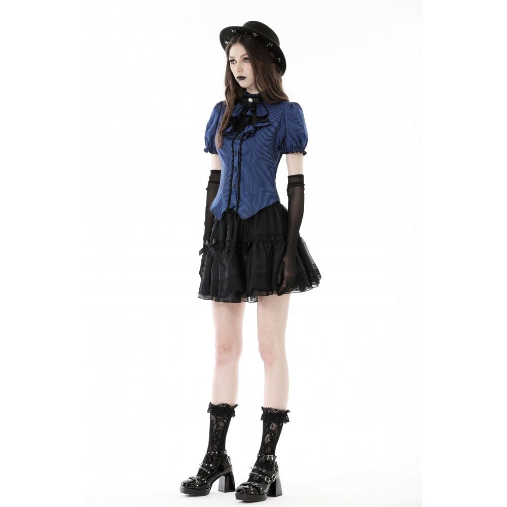 Darkinlove Women's Gothic Frilly Collar Striped Shirt