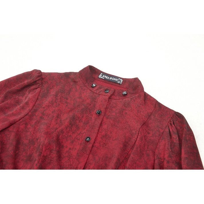 Darkinlove Women's Gothic Frilly Lace Long Sleeved Shirt Red