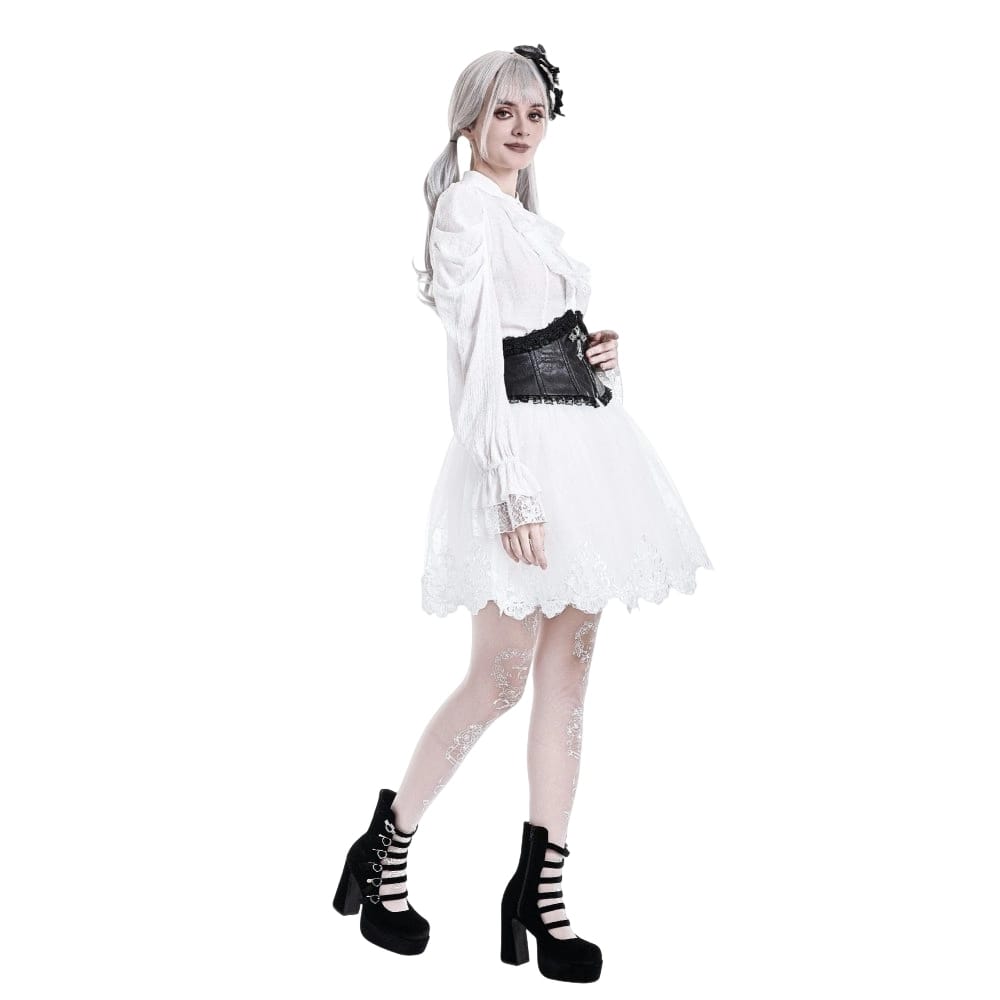 Darkinlove Women's Gothic Guipure Lace Hem Layered Mesh Mini Skirt