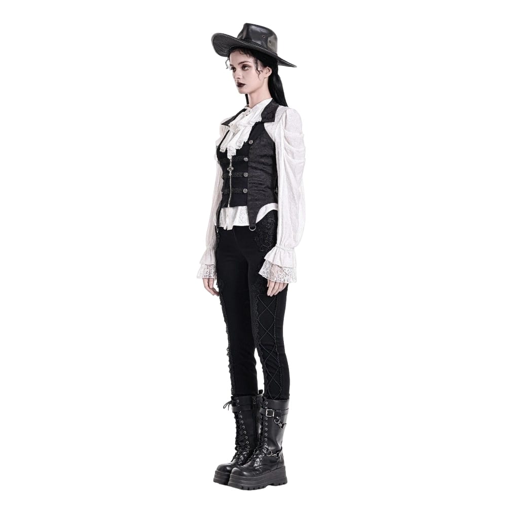 Darkinlove Women's Gothic Halter Lapel Zipper Jacquard Vest