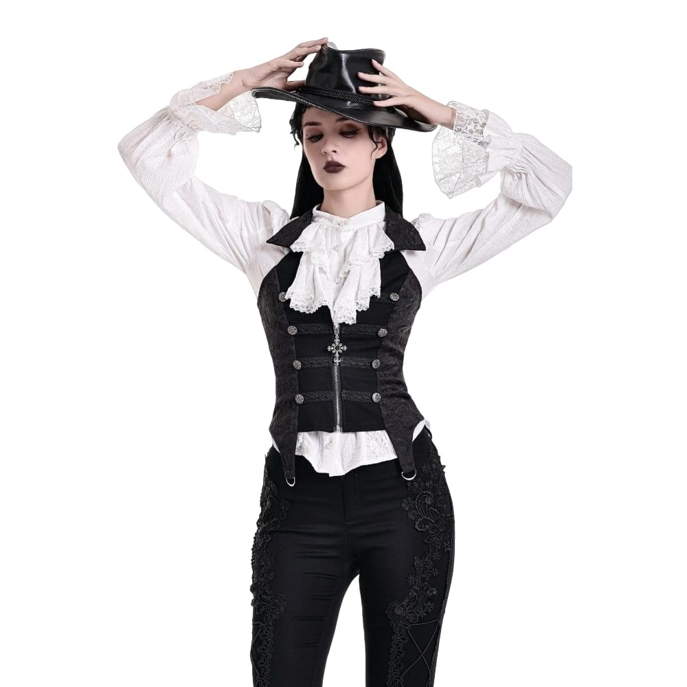 Darkinlove Women's Gothic Halter Lapel Zipper Jacquard Vest