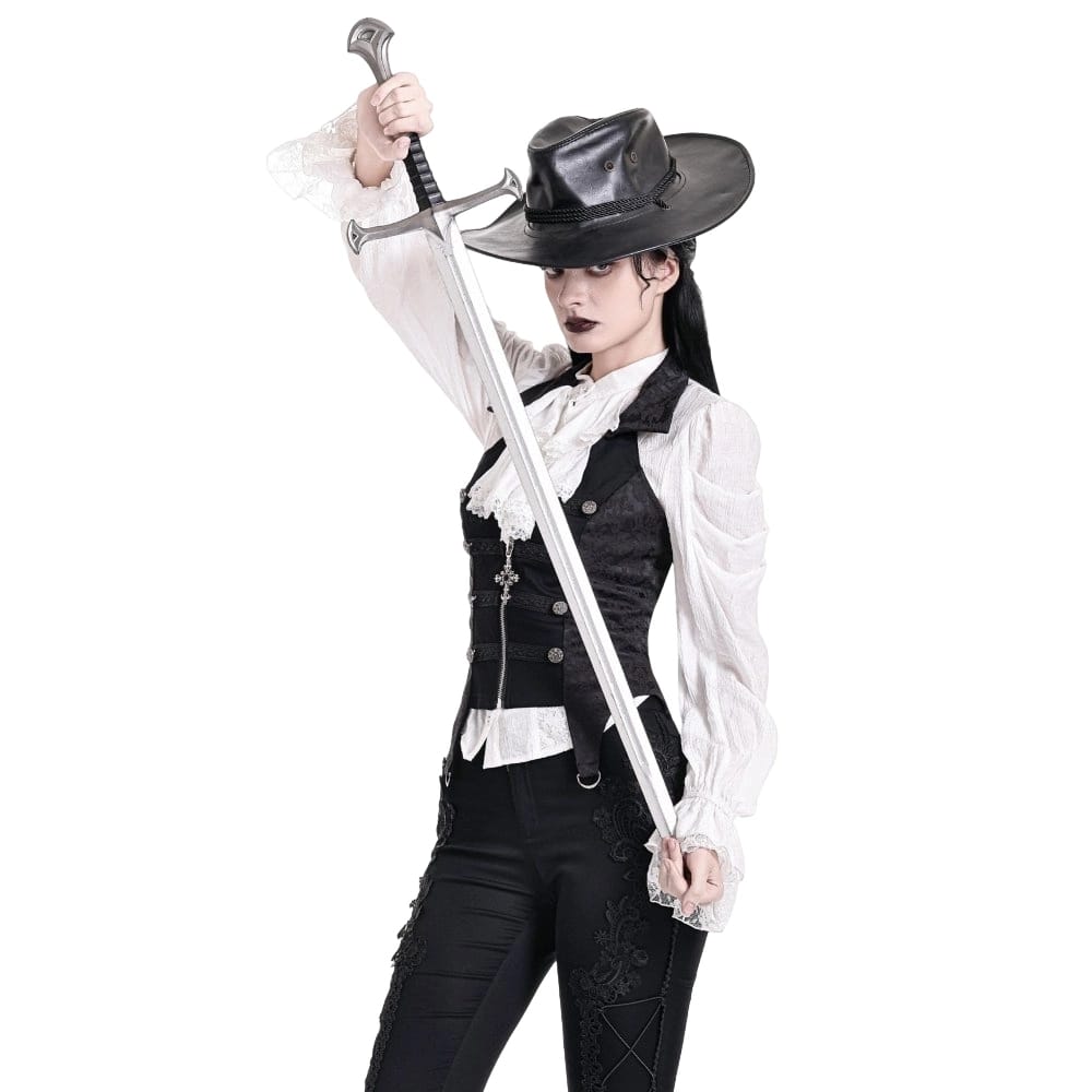 Darkinlove Women's Gothic Halter Lapel Zipper Jacquard Vest