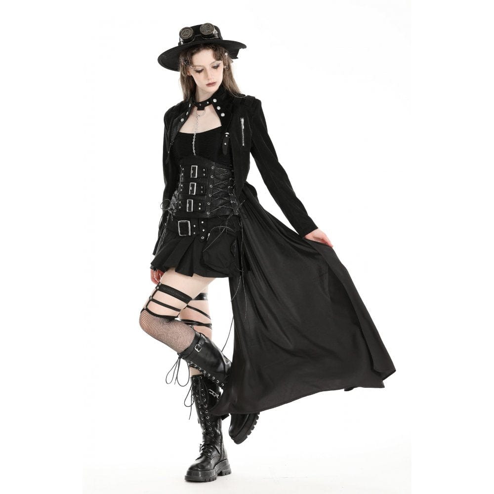 Darkinlove Women's Gothic High/Low Faux Leather Splice Jacket