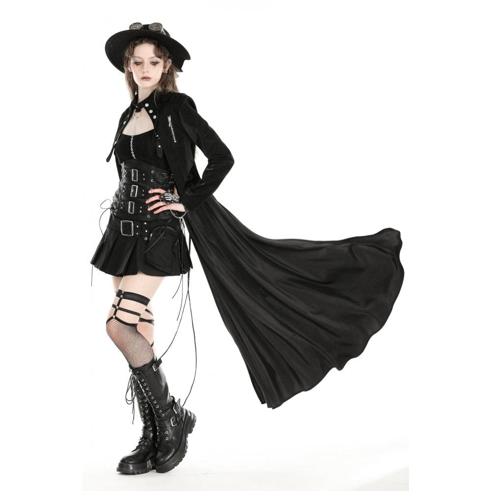 Darkinlove Women's Gothic High/Low Faux Leather Splice Jacket