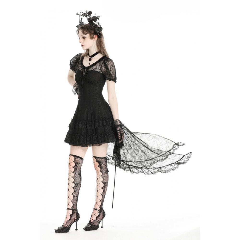 Darkinlove Women's Gothic High/Low Lace Ball Gown Dress