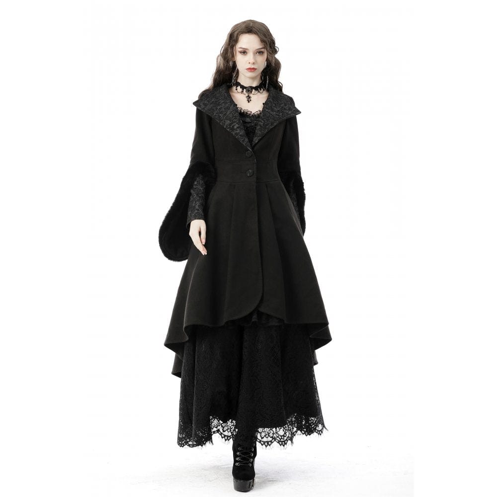 Darkinlove Women's Gothic High/Low Woolen Dovetail Coat with Hood