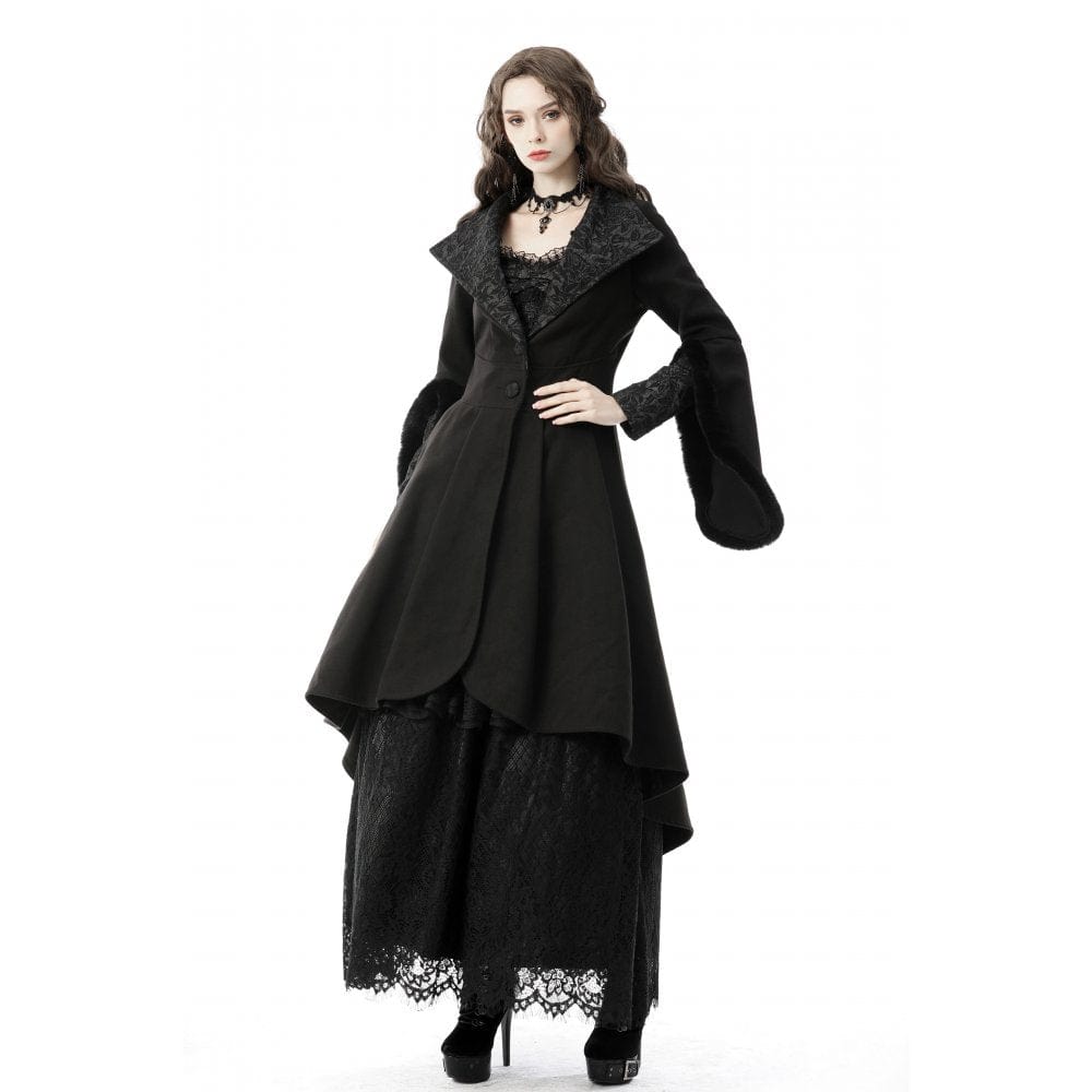 Darkinlove Women's Gothic High/Low Woolen Dovetail Coat with Hood