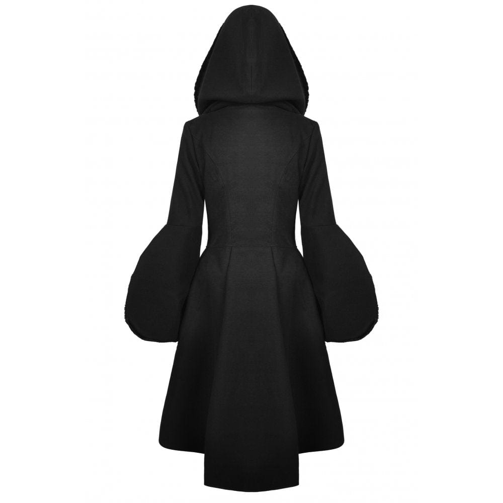 Darkinlove Women's Gothic High/Low Woolen Dovetail Coat with Hood