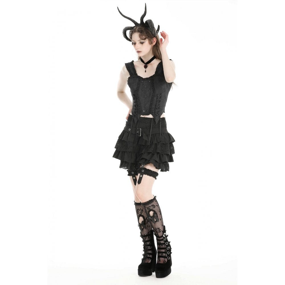 Darkinlove Women's Gothic High-waisted Lace Splice Skirt with Garter