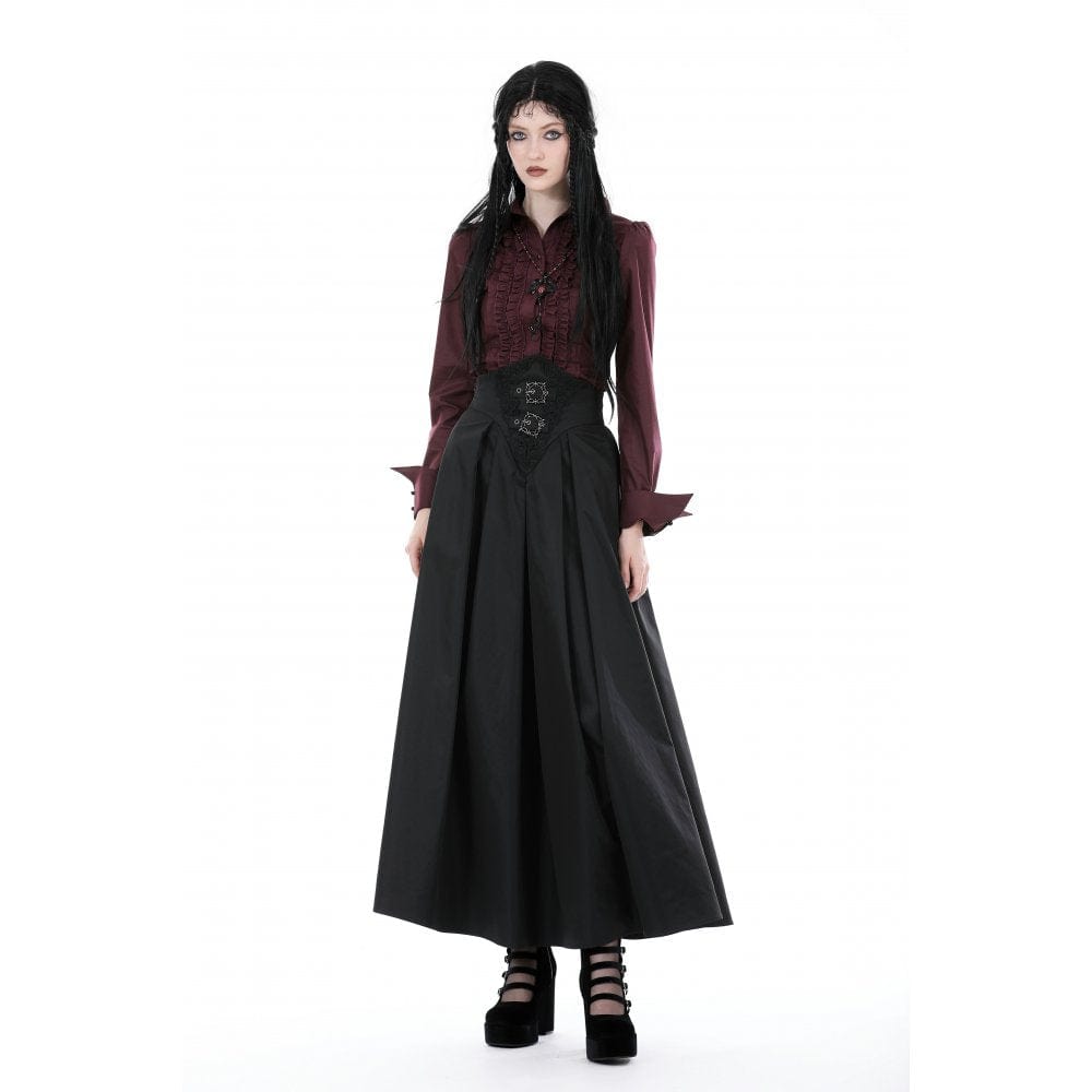 Darkinlove Women's Gothic High-waisted Pleated Long Skirt