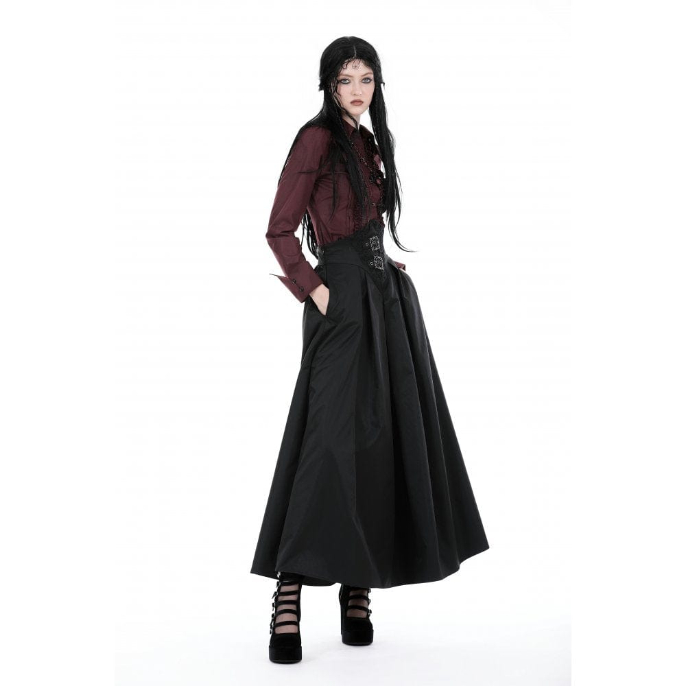 Darkinlove Women's Gothic High-waisted Pleated Long Skirt