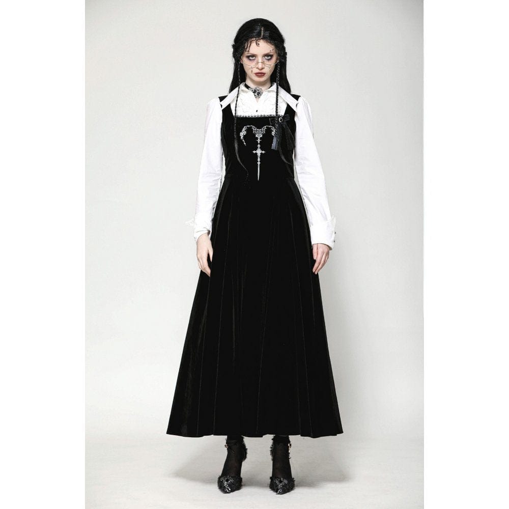 Darkinlove Women's Gothic Horned Embroidered Lace-up Velvet Slip Dress