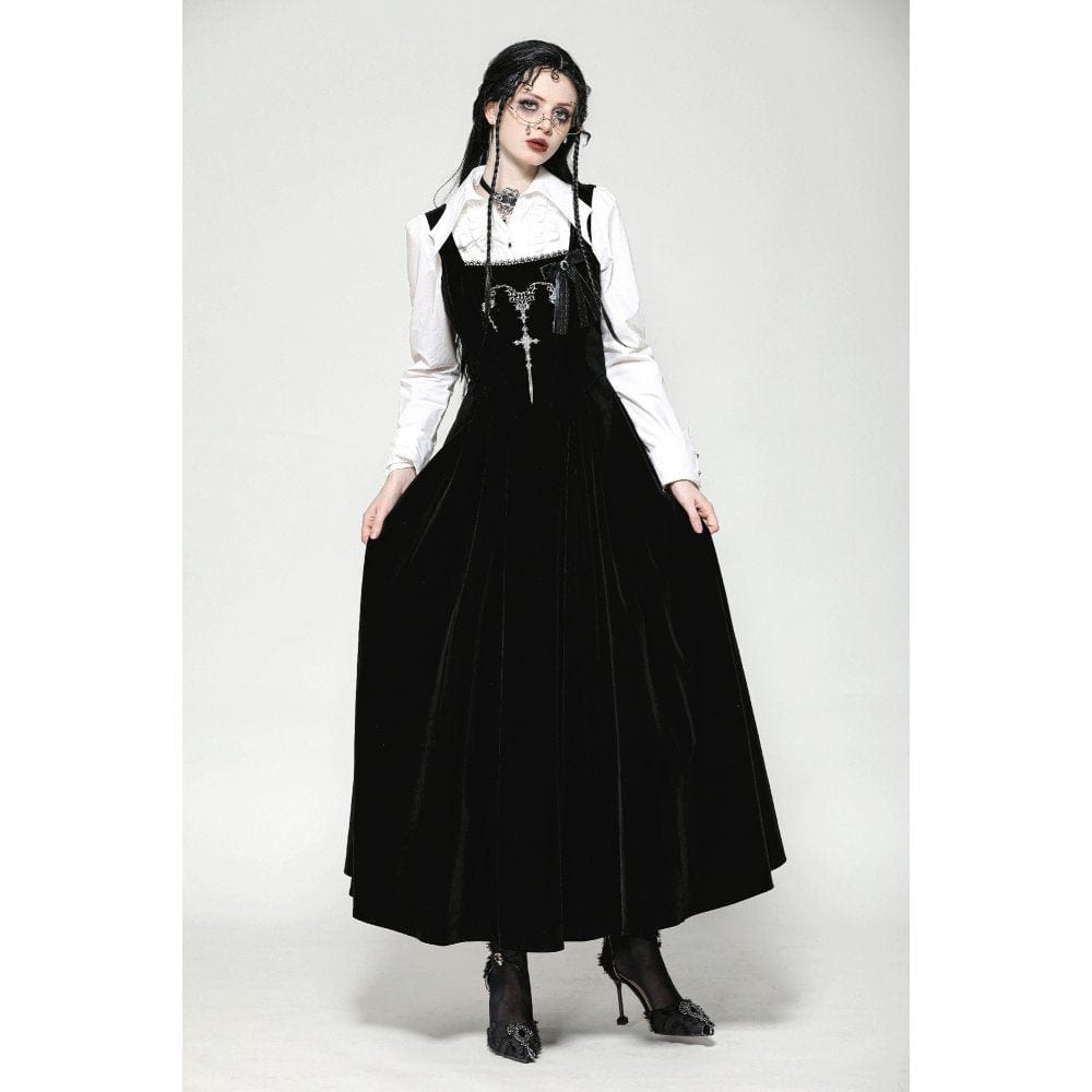 Darkinlove Women's Gothic Horned Embroidered Lace-up Velvet Slip Dress
