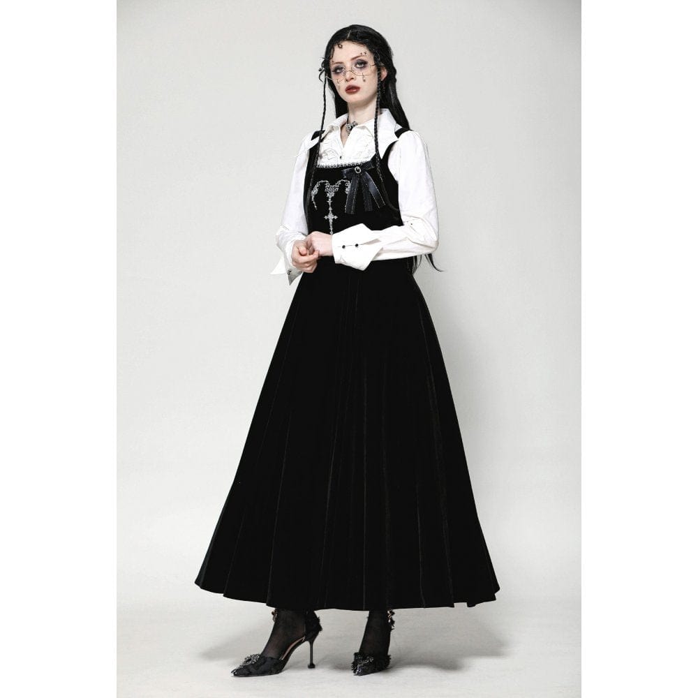 Darkinlove Women's Gothic Horned Embroidered Lace-up Velvet Slip Dress