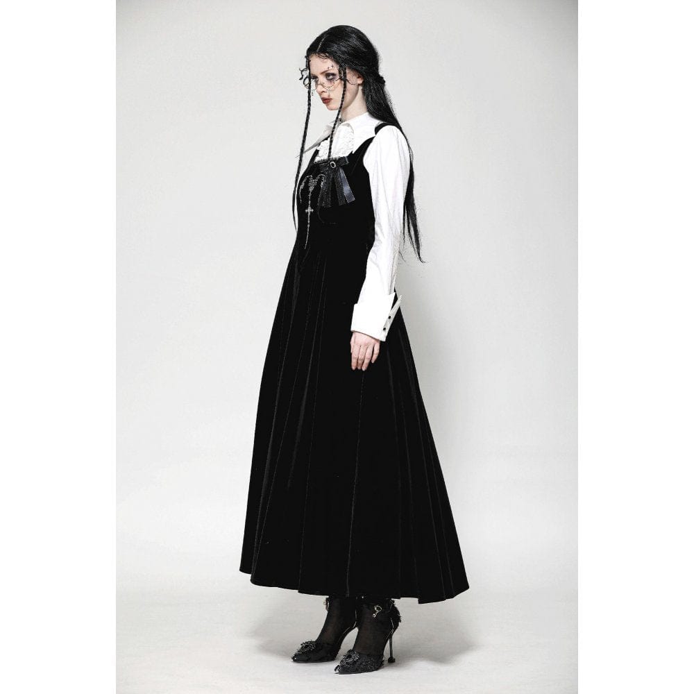 Darkinlove Women's Gothic Horned Embroidered Lace-up Velvet Slip Dress