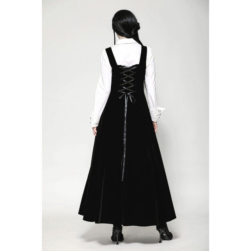Darkinlove Women's Gothic Horned Embroidered Lace-up Velvet Slip Dress