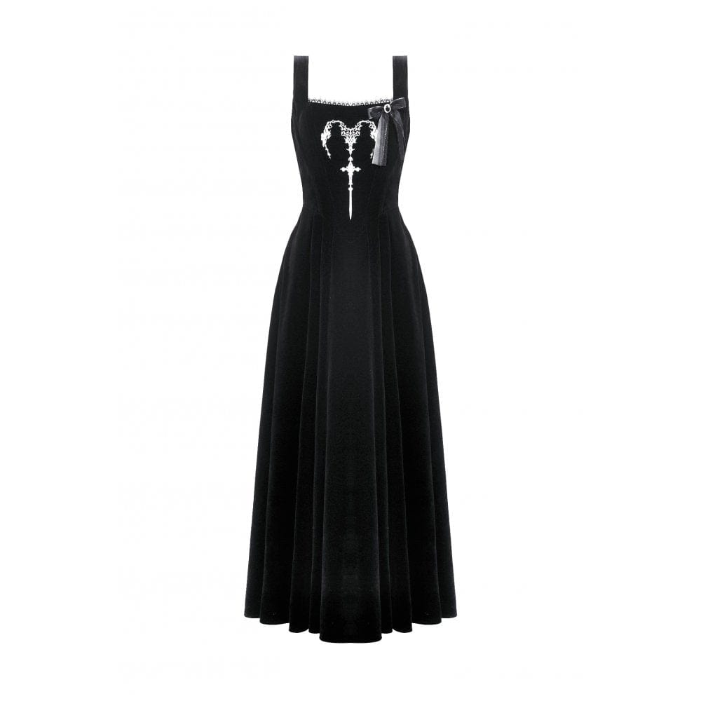 Darkinlove Women's Gothic Horned Embroidered Lace-up Velvet Slip Dress