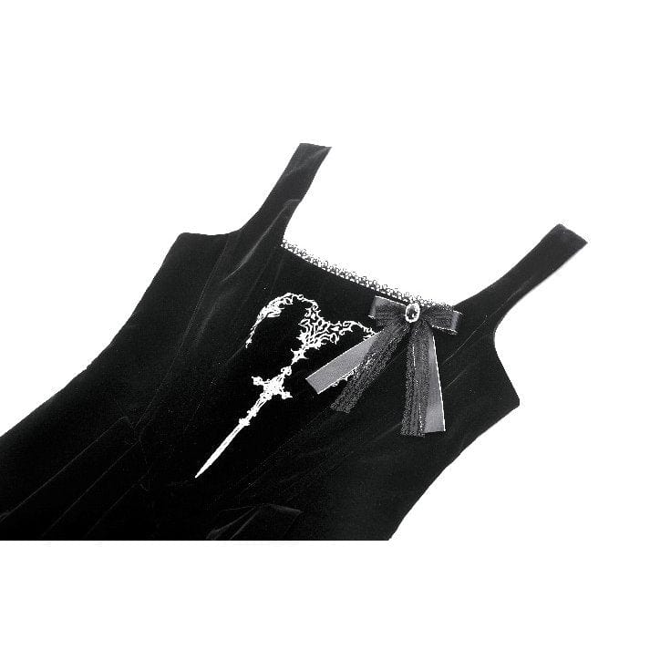 Darkinlove Women's Gothic Horned Embroidered Lace-up Velvet Slip Dress